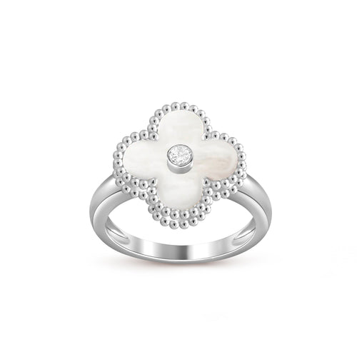 [AW]LUCKY CLOVER DIAMOND-ACCENT WHITE GOLD RING COLLECTION