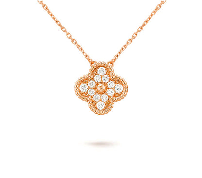 [AW]15MM CLOVER FLOWER DIAMOND PENDANT NECKLACE COLLECTION