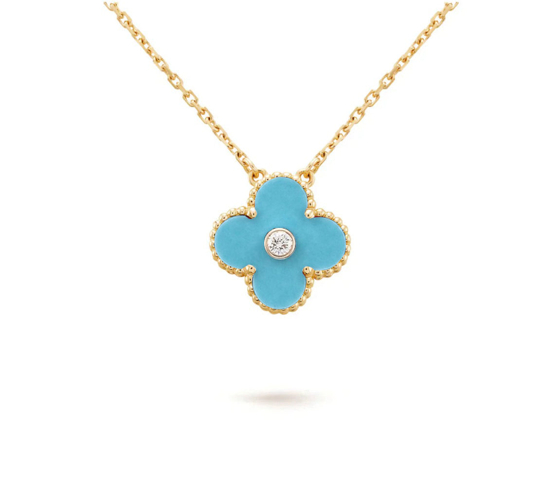 [AW]15MM CLOVER FLOWER DIAMOND PENDANT NECKLACE COLLECTION