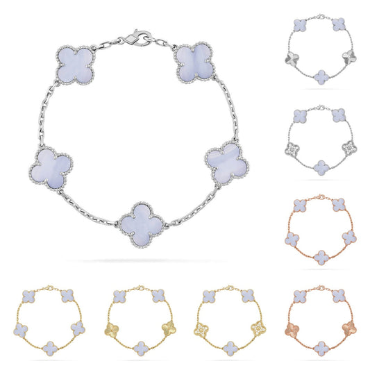 [AW]LUCKY CLOVER 5-MOTIF BRACELET - PURPLE CHALCEDONY COLLECTION