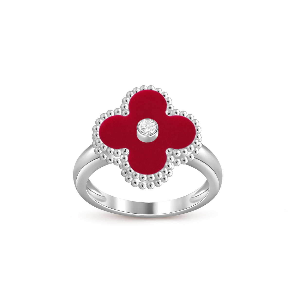 [AW]LUCKY CLOVER DIAMOND-ACCENT WHITE GOLD RING COLLECTION