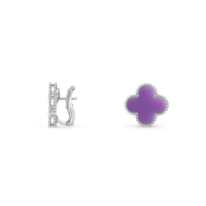 [AW]15MM CLOVER FLOWER STUD EARRINGS WHITE GOLD COLLECTION