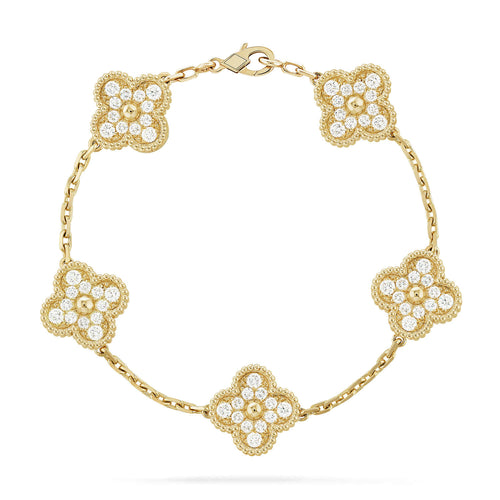 [AW]LUCKY CLOVER 5-MOTIF BRACELET - FULL-DIAMOND