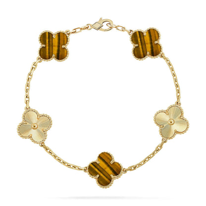 [AW]LUCKY CLOVER 5-MOTIF BRACELET -  TIGER’S EYE COLLECTION