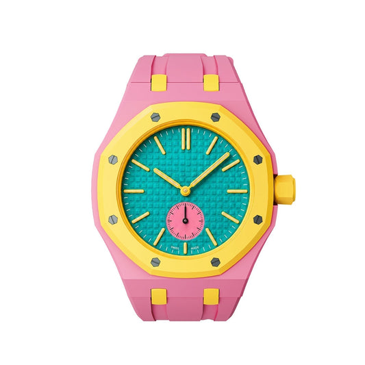 [AW]OAK POP EXCLUSIVE PINK AND YELLOW SILICONE STRAP