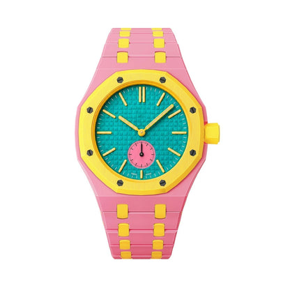 [AW]OAK POP EXCLUSIVE PINK AND YELLOW BIOCERAMIC STRAP