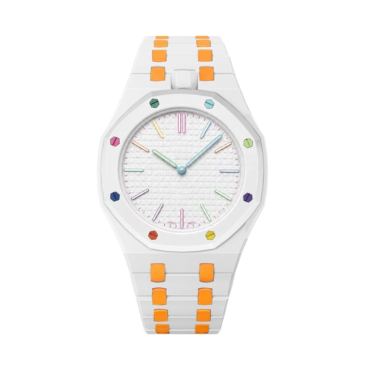 [AW]OAK POP EXCLUSIVE WHITE AND ORANGE BIOCERAMIC STRAP