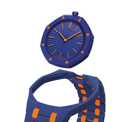 [AW]OAK POP EXCLUSIVE DARK BLUE AND ORANGE BIOCERAMIC STRAP
