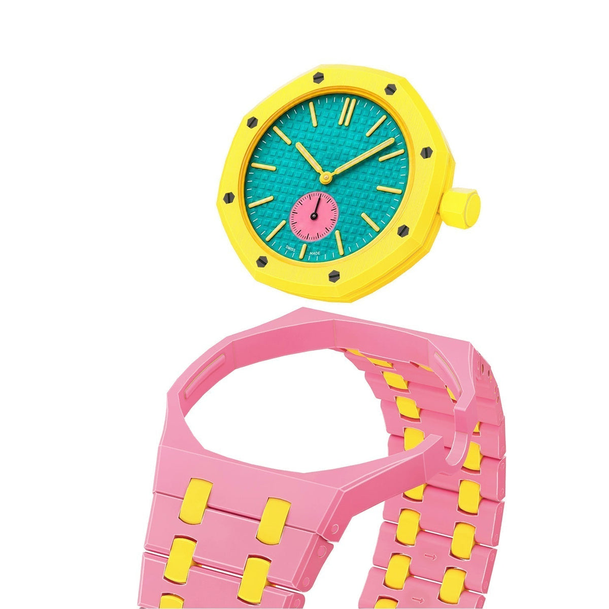 [AW]OAK POP EXCLUSIVE PINK AND YELLOW BIOCERAMIC STRAP
