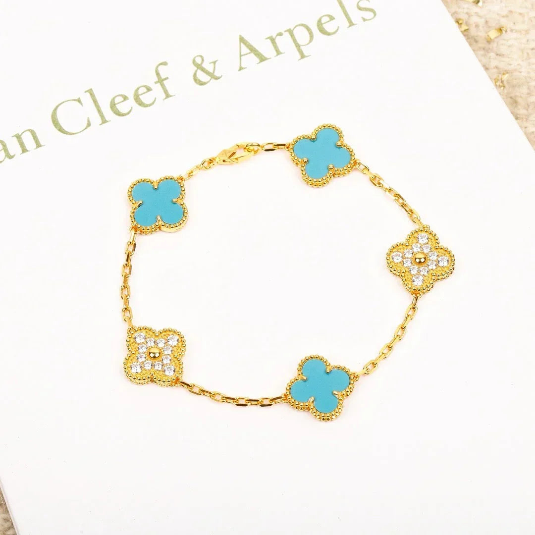 [AW]LUCKY CLOVER 5-MOTIF BRACELET - TURQUOISE COLLECTION