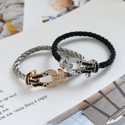 [AW]FORCE LARGE HORSESHOE BLACK & WHITE DIAMOND BRACELET - ROSE GOLD