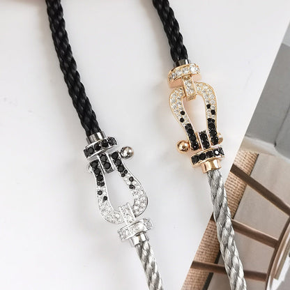 [AW]FORCE LARGE HORSESHOE BLACK & WHITE DIAMOND BRACELET - ROSE GOLD