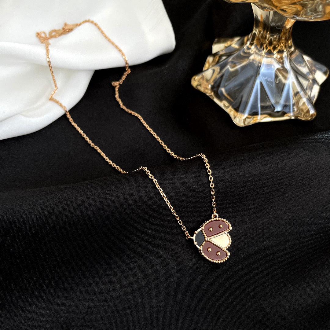 [AW]LUCKY CARNELIAN LADYBUG CHARM NECKLACE