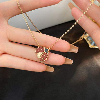 [AW]LUCKY CARNELIAN LADYBUG CHARM NECKLACE