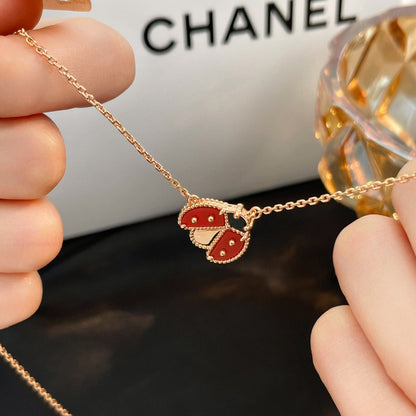 [AW]LUCKY CARNELIAN LADYBUG CHARM NECKLACE