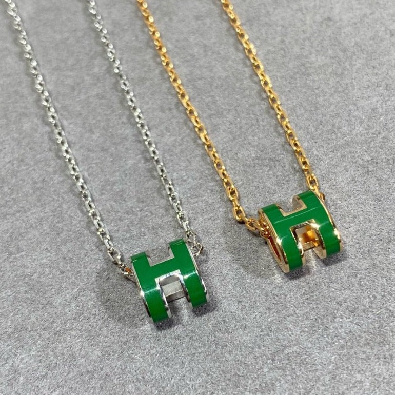 [AW]POP H GREEN NECKLACE SILVER AND GOLD