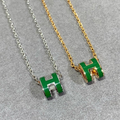 [AW]POP H GREEN NECKLACE SILVER AND GOLD
