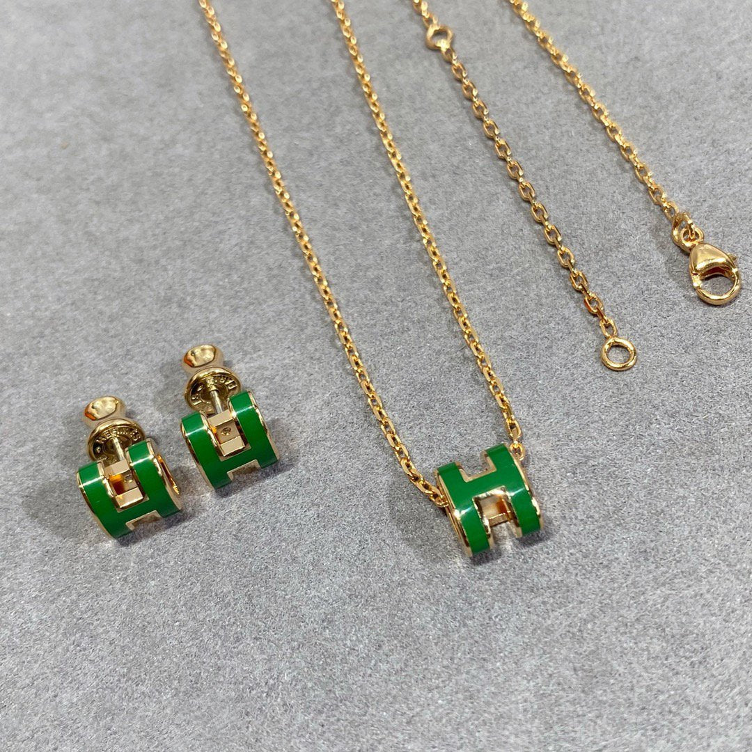 [AW]POP H GREEN NECKLACE SILVER AND GOLD
