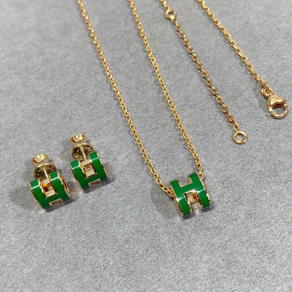 [AW]POP H GREEN NECKLACE SILVER AND GOLD