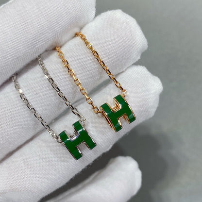 [AW]POP H GREEN NECKLACE SILVER AND GOLD