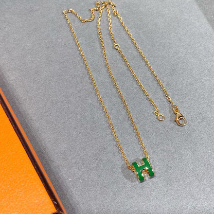 [AW]POP H GREEN NECKLACE SILVER AND GOLD