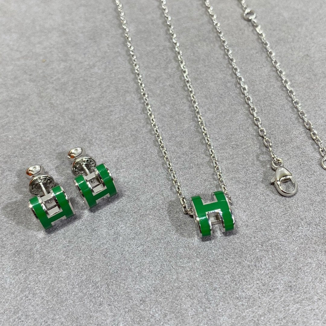 [AW]POP H GREEN NECKLACE SILVER AND GOLD