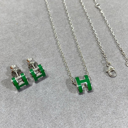 [AW]POP H GREEN NECKLACE SILVER AND GOLD