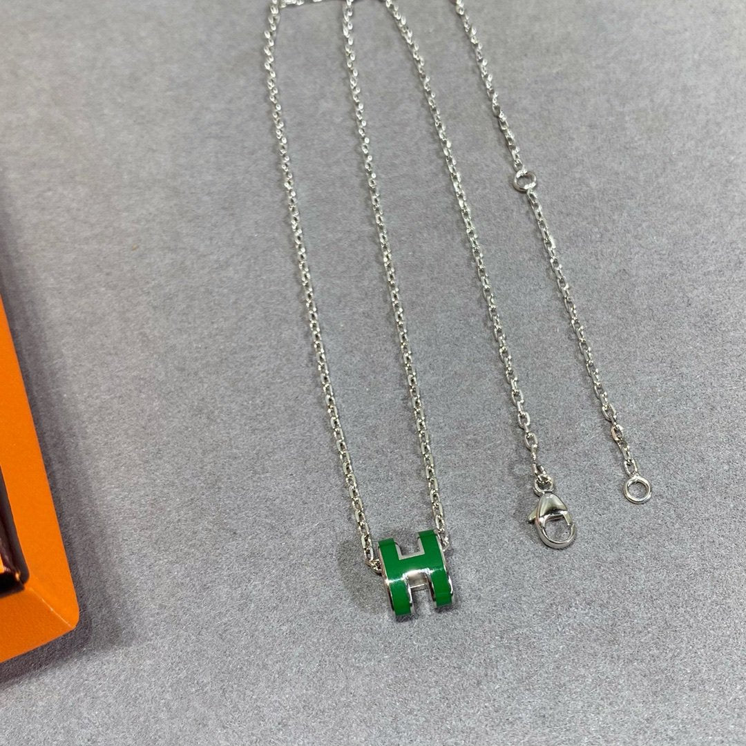 [AW]POP H GREEN NECKLACE SILVER AND GOLD