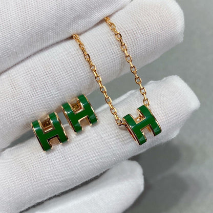 [AW]POP H GREEN NECKLACE SILVER AND GOLD