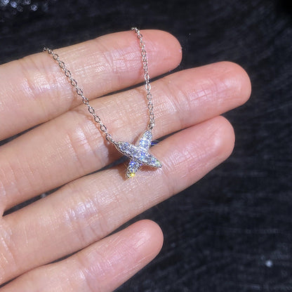 [AW]MODERN X-SHAPE PAVÉ MOISSANITE NECKLACE