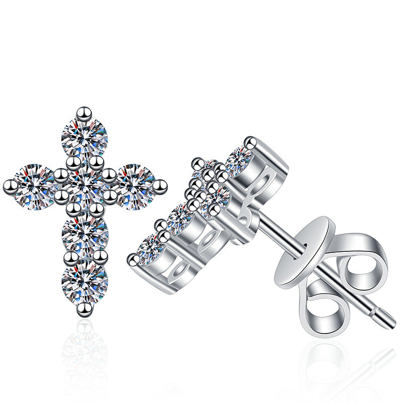 [AW]SPARKLING CROSS MOISSANITE STUD EARRINGS