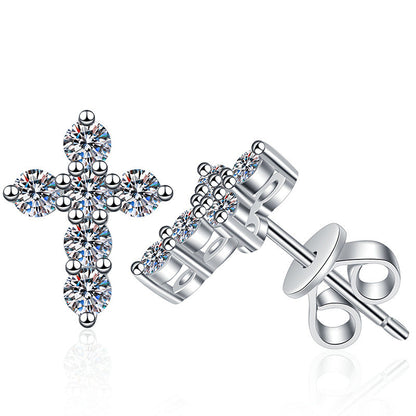 [AW]SPARKLING CROSS MOISSANITE STUD EARRINGS