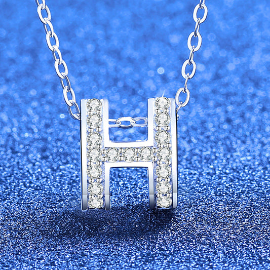 [AW]FULL-PAVE "H" MOISSANITE PENDANT NECKLACE