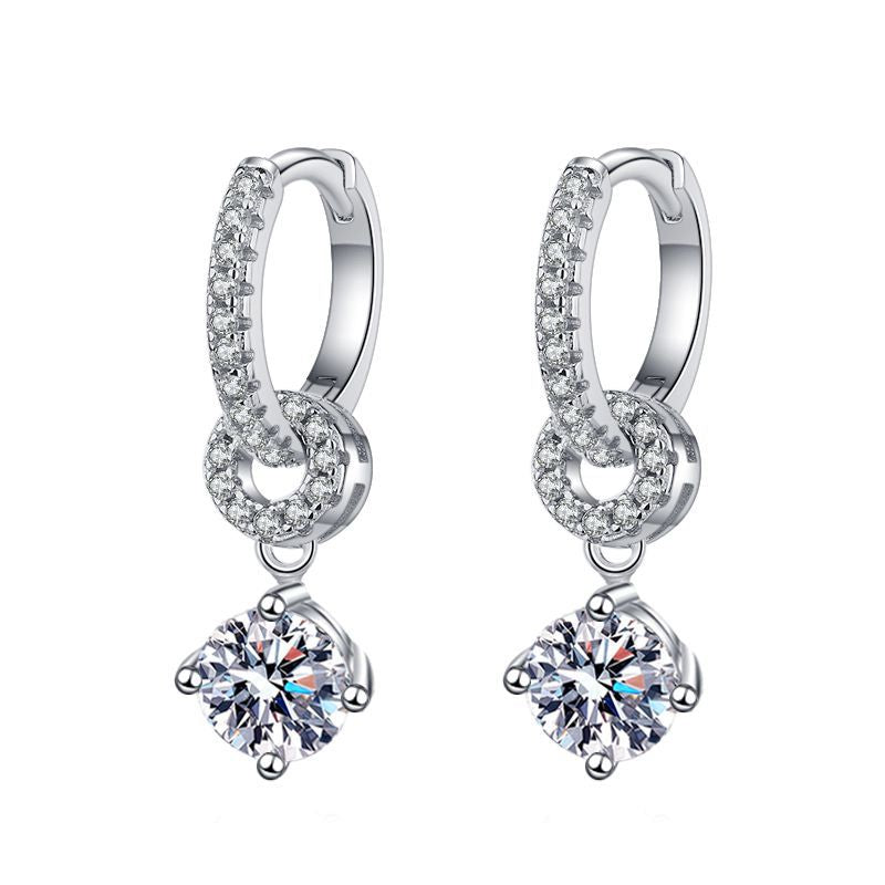 [AW]INTERLOCKING DOUBLE RING MOISSANITE DROP EARRINGS