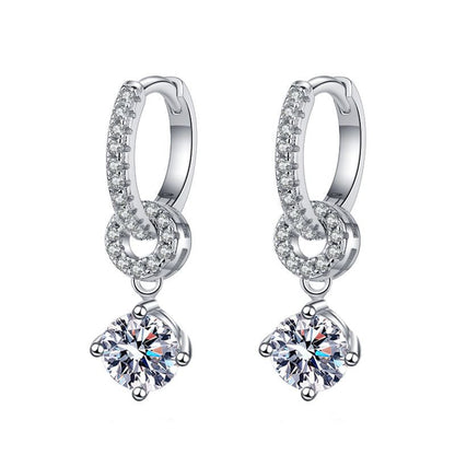 [AW]INTERLOCKING DOUBLE RING MOISSANITE DROP EARRINGS
