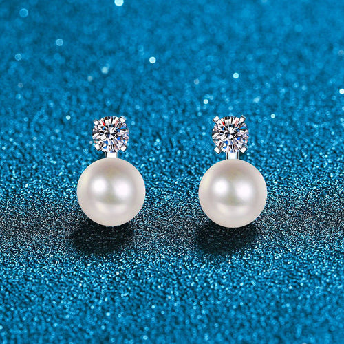 [AW]ELEGANT NATURAL PEARL & MOISSANITE DROP EARRINGS