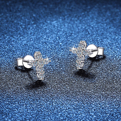 [AW]SPARKLING CROSS MOISSANITE STUD EARRINGS