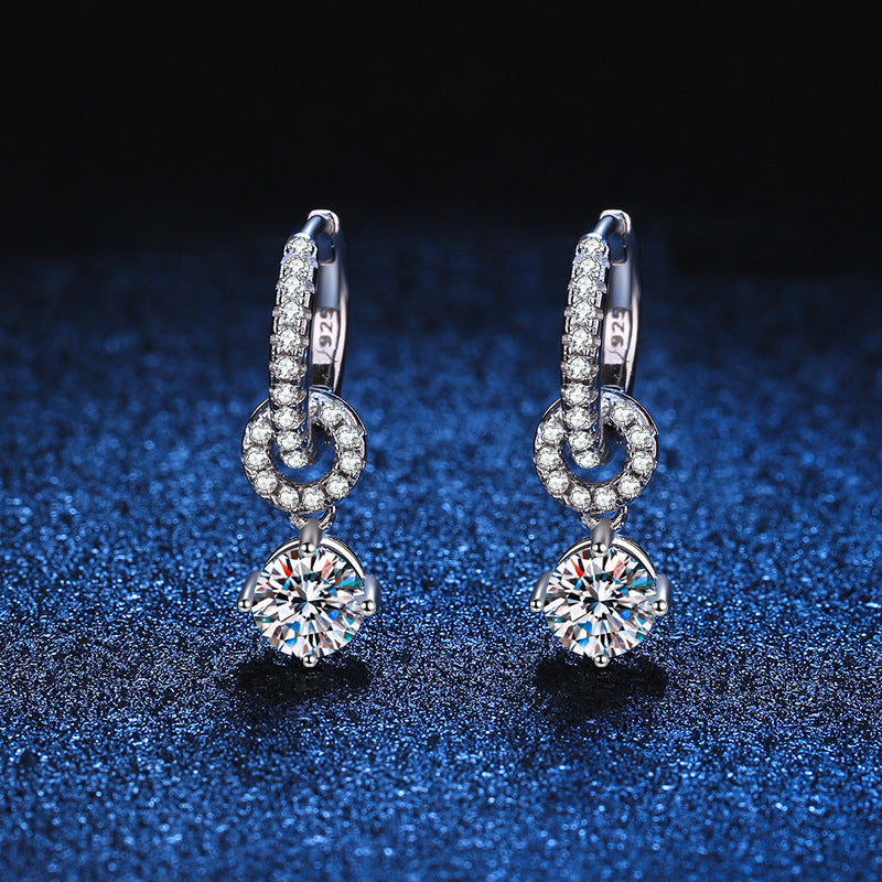 [AW]INTERLOCKING DOUBLE RING MOISSANITE DROP EARRINGS
