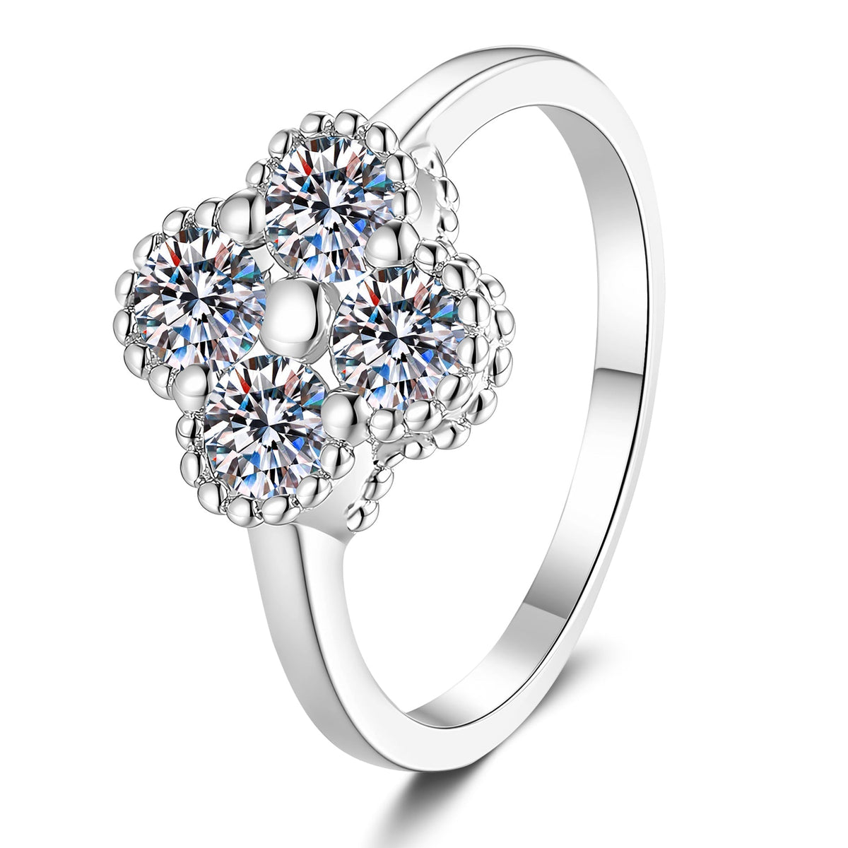 [AW]ELEGANT FOUR-LEAF CLOVER MOISSANITE RING