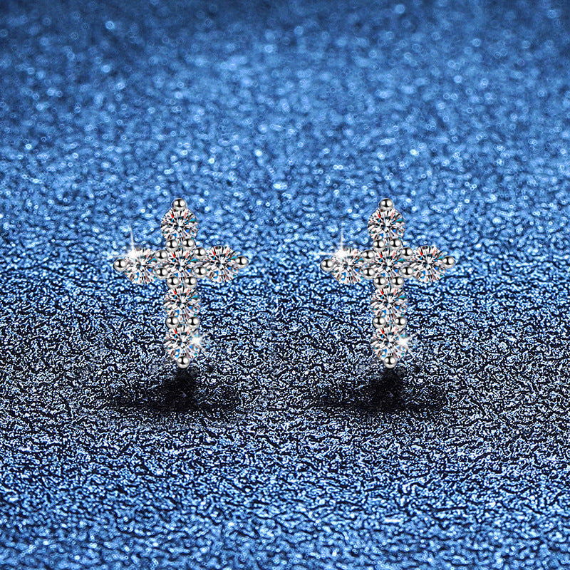 [AW]SPARKLING CROSS MOISSANITE STUD EARRINGS