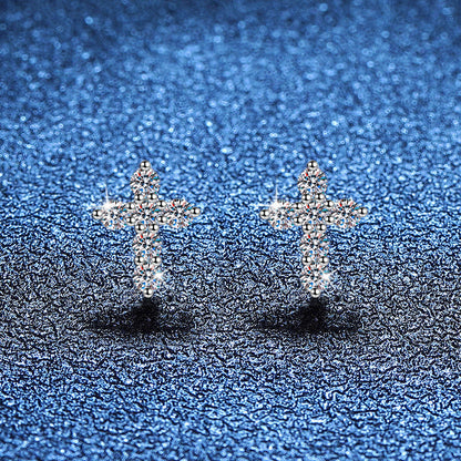 [AW]SPARKLING CROSS MOISSANITE STUD EARRINGS