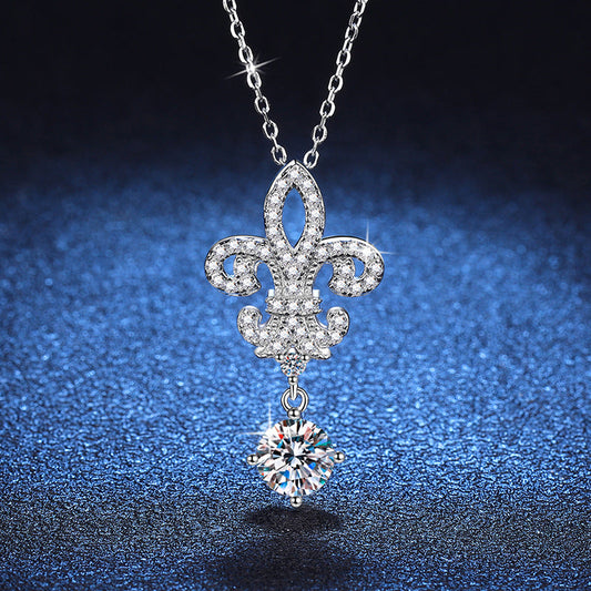 [AW]ROYAL FLEUR-DE-LIS MOISSANITE PENDANT NECKLACE