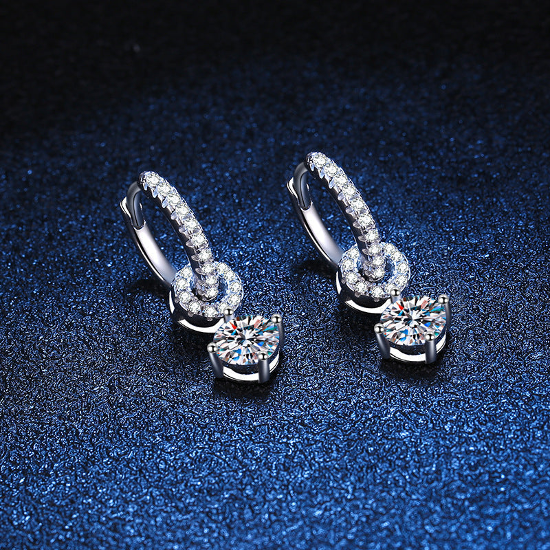 [AW]INTERLOCKING DOUBLE RING MOISSANITE DROP EARRINGS