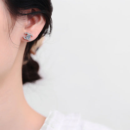 [AW]CHIC INTERLOCKING DOUBLE-C MOISSANITE STUD EARRINGS