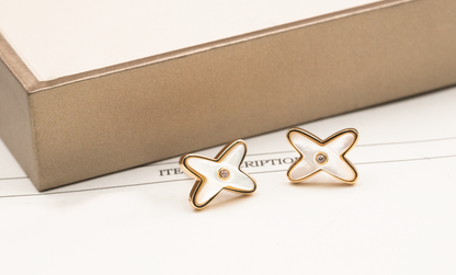 [AW]JEUX DE WHITE MOP ROSE GOLD DIAMOND EARRINGS