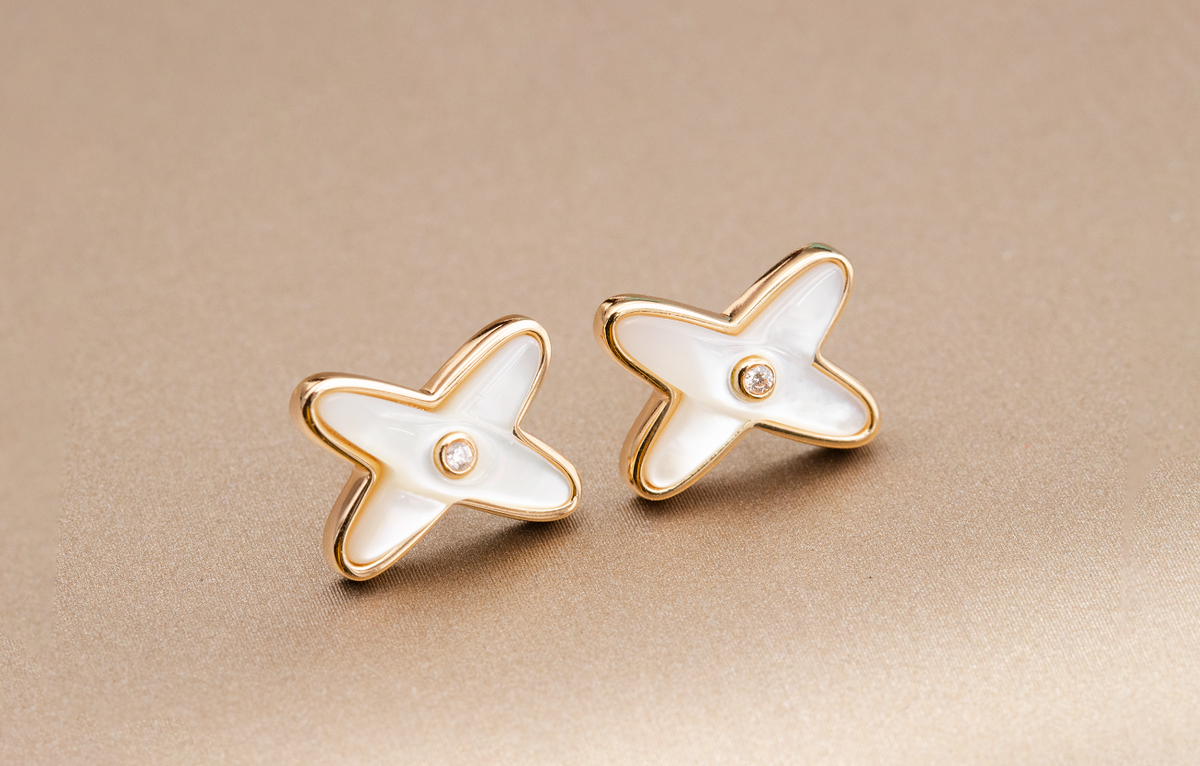 [AW]JEUX DE WHITE MOP ROSE GOLD DIAMOND EARRINGS