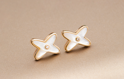 [AW]JEUX DE WHITE MOP ROSE GOLD DIAMOND EARRINGS