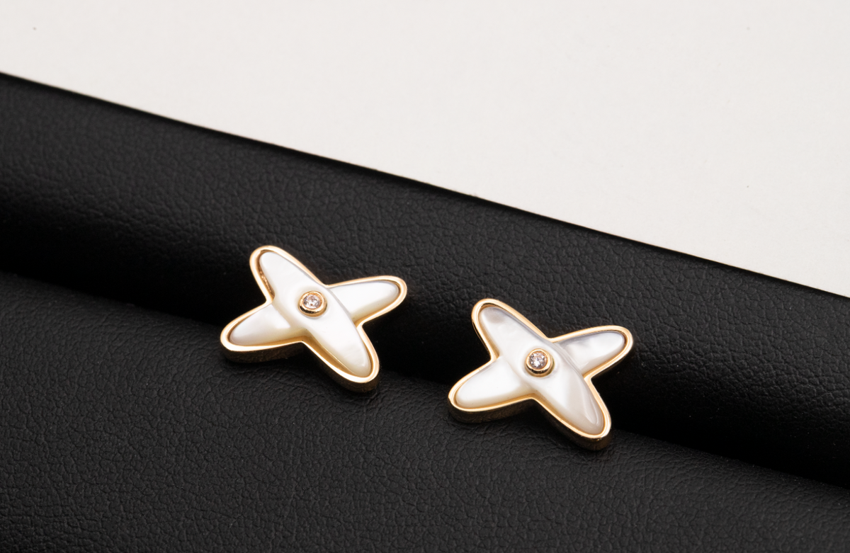 [AW]JEUX DE WHITE MOP ROSE GOLD DIAMOND EARRINGS