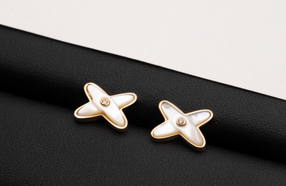[AW]JEUX DE WHITE MOP ROSE GOLD DIAMOND EARRINGS
