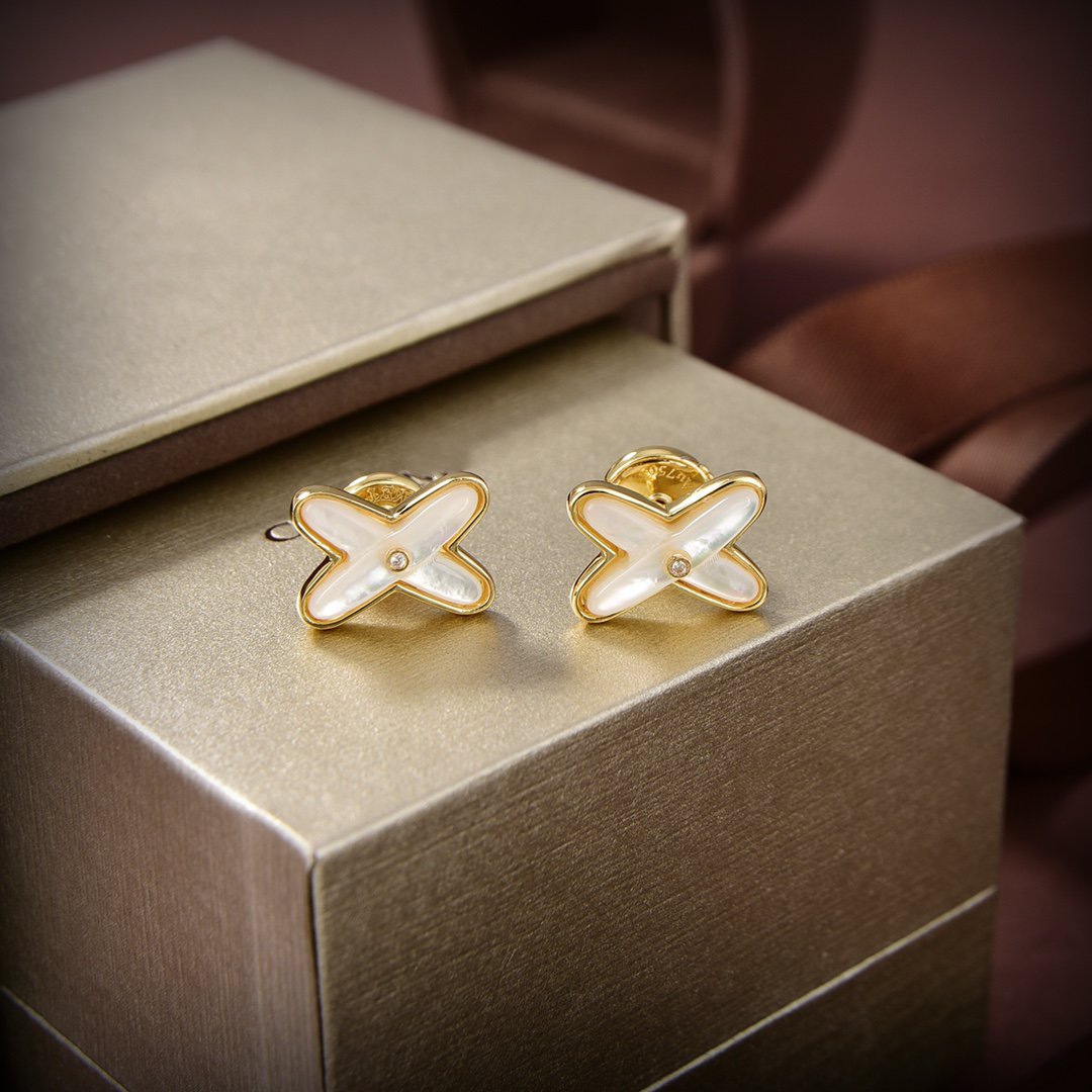 [AW]JEUX DE WHITE MOP GOLD DIAMOND EARRINGS